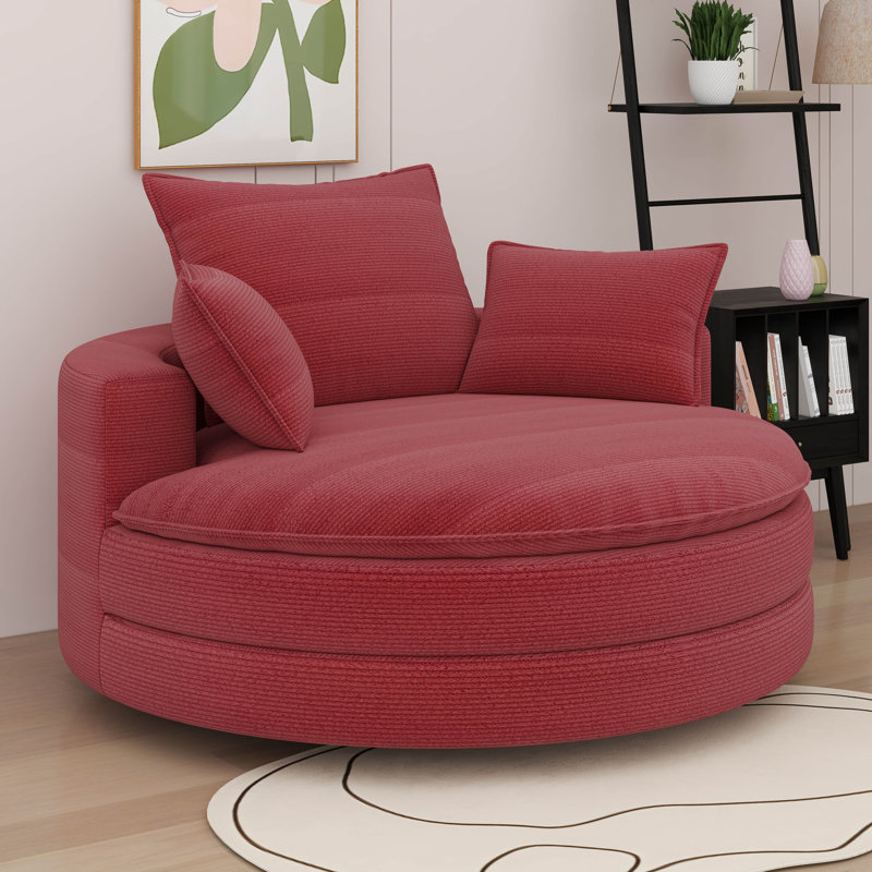 Fauteuil demi-tonneau pivotant, fauteuil pivotant à 360 ° avec 3 coussins, Rouge