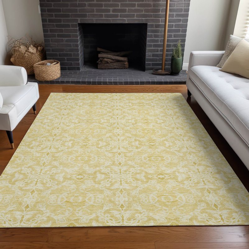 Tapis doré Prisco lavable à la machine de qualité supérieure, Rectangulaire 8 pi x 10 pi