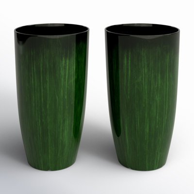 23.5"H Set Of 2 Oversized Gradient Green Faux Ceramic  Tall Plastic Planter