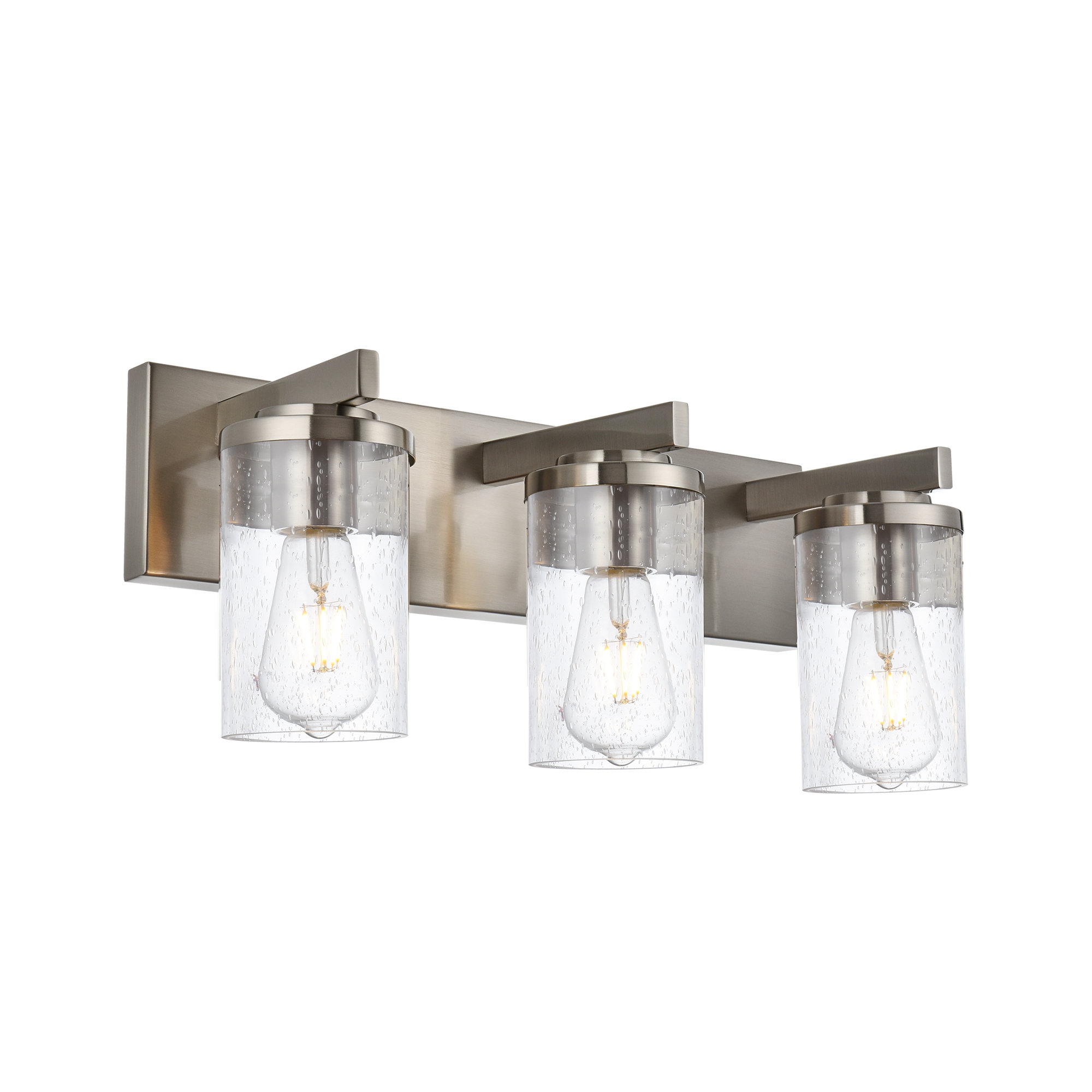 Brushed Nickel Bathroom Vanity Light - 3-Light Wall Sconce With Clear Glass Shades, E12 Base