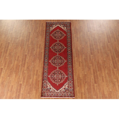 Tapis rouge à motif géométrique traditionnel 3 x 10
