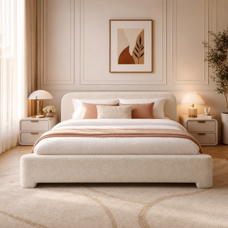Structure de lit plateforme tapissier avec support de lattes robuste Aucun sommier requis pour matelas standard Fabrication en tissu doux et durable