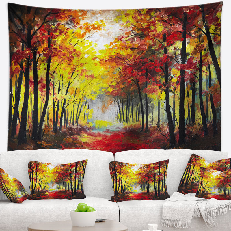 Promenade du paysage à travers la tapisserie de la forêt d'automne, H 32 po x l 39 po