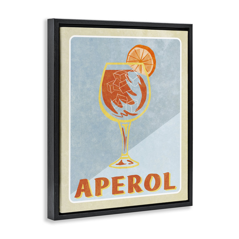 Cadre flottant rétro Aperol Spirz, design par Elizabeth Medley, H 21 po x l 17 po, Cadre flottant noir de jais