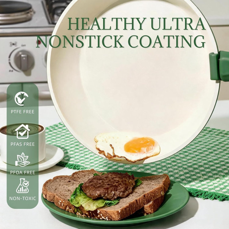 8-Piece Forest Green Ceramic Cookware Set