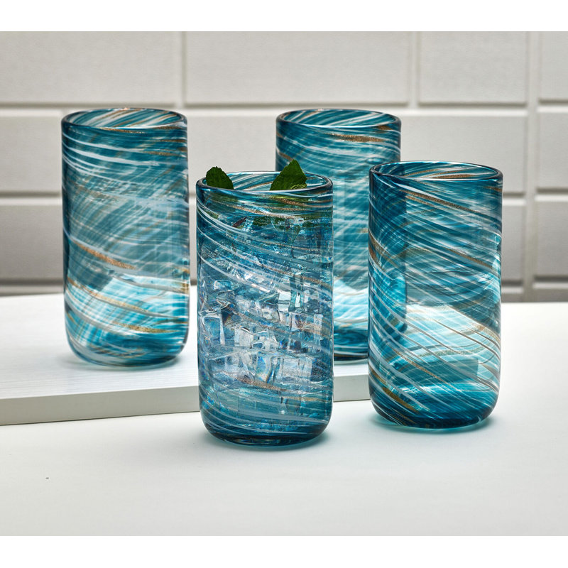 Color Swirl 18 oz. Highball Glasses, Clear/Blue