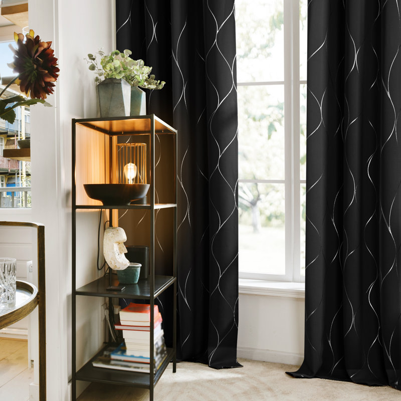 Kellda Thermal Room Darkening Polyester Curtain Panels, Black, 52" W x 84" L