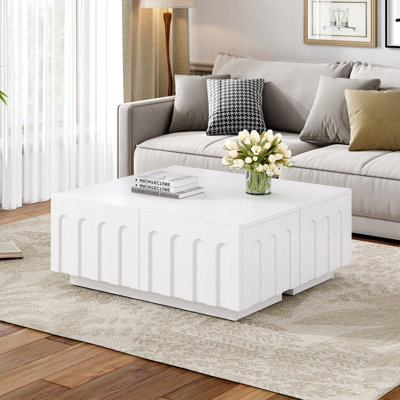Elegant TV Stand with Arched Design for TVs Up to 80", Modern Dual Purpose Coffee Table with 4 Drawers, Multi-Functional Organizer Cabinet with Storag