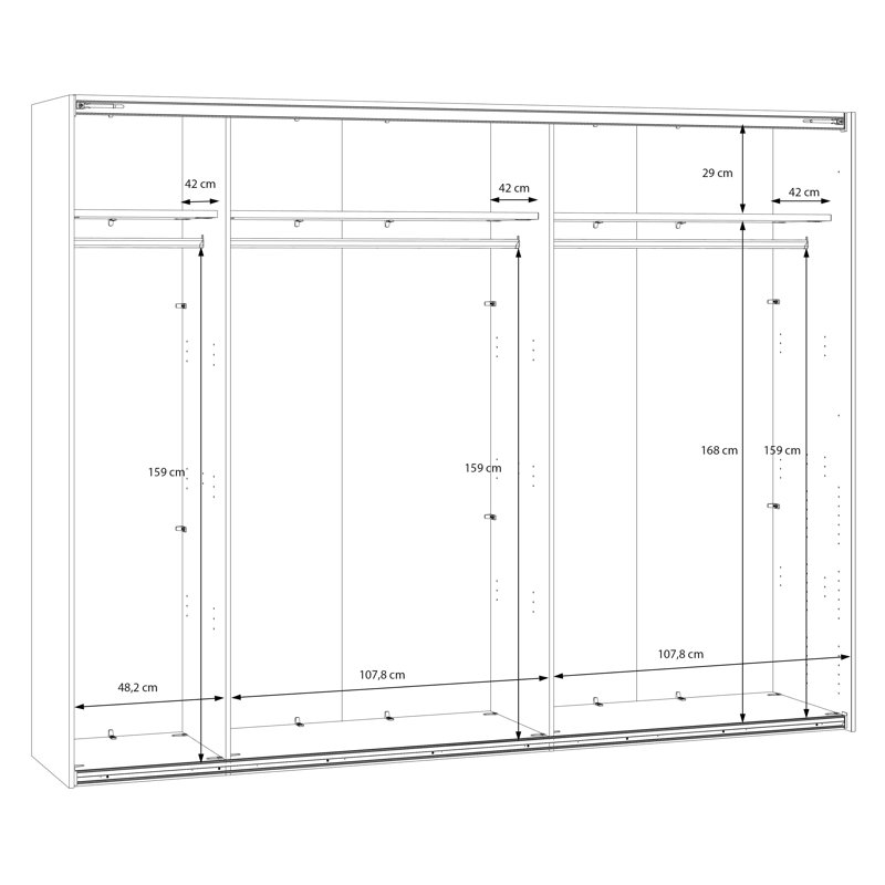 Modern Wardrobe with 2 Sliding Doors, Engineered Wood, White, Chrome, 210.5cm H x 269.8cm W x 61.2cm D