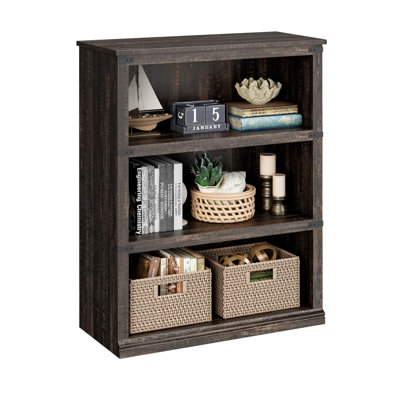 3 Tier Bookcase, Farmhouse Book Shelf with Storage, Low Book Case Wooden 3 Shelf Bookcase