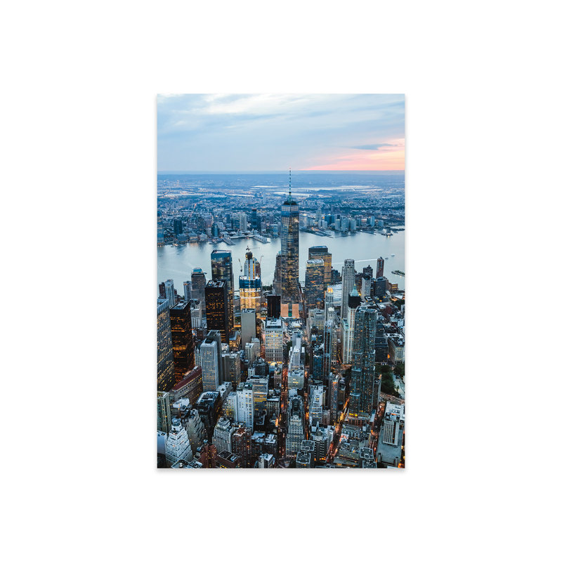 Vue aérienne de Manhattan au coucher du soleil, New York, sur plastique / acrylique par Matteo Colombo, peinture