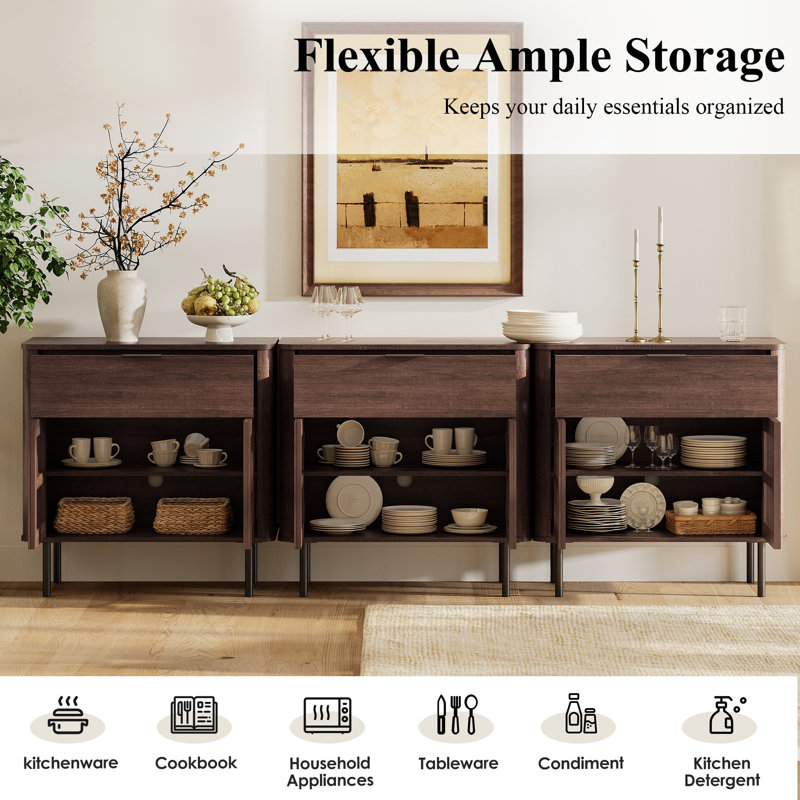 Meuble télé de 94,5 po de style Mid-Century pour téléviseur de 100 po ou moins, meuble audio-vidéo en bois avec rangement pour salon