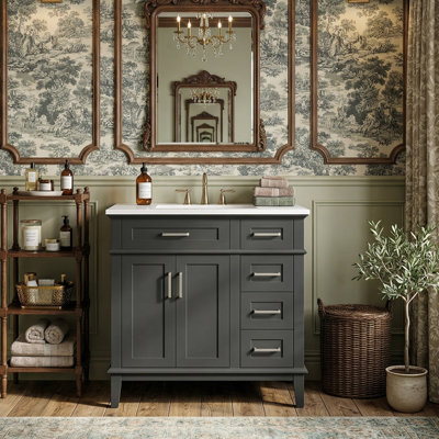 30-Inch Modern Bathroom Storage Vanity With Integrated Sink, Solid Wood Frame Cabinet With Deep Storage Drawer