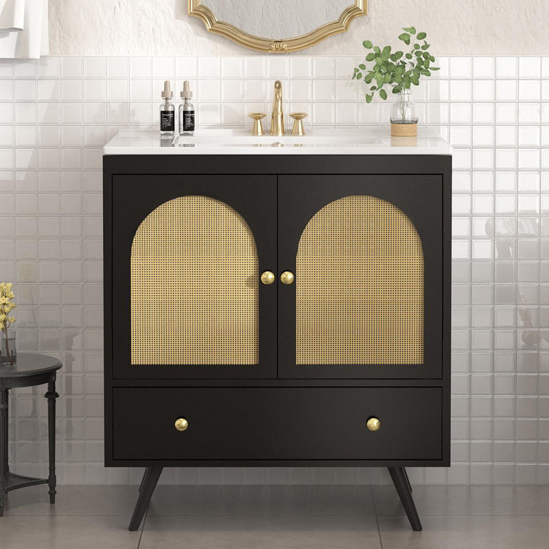 30"Single Bathroom Vanity With Ceramic Sink Top, Black