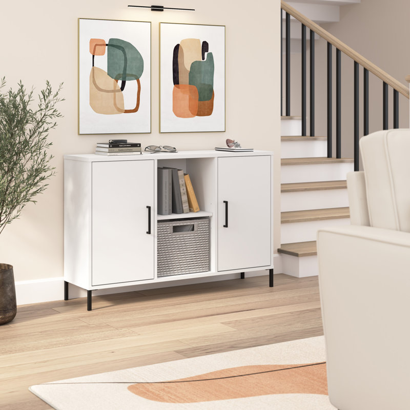 Armoire d'appoint avec portes Caleshia, Blanc / noir mat