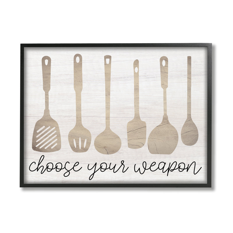 Choisissez vos armes, ustensiles de cuisine encadrés sur bois par Lil 'Rue, impression, Giclée encadrée noir minuit