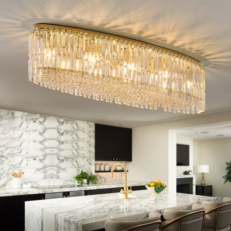 Lustre encastré ovale en cristal de 40 po, plafonnier plaqué or avec cristaux K9, luminaire E12 à 8 lumières pour la cuisine, la salle à manger ou le salon