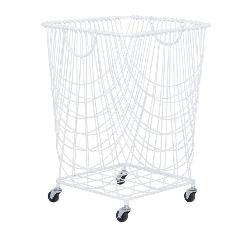 Metal Deep Set Metal Mesh Laundry Basket Storage Cart with Wheels and Handles, Medium ( 24" H x 16.85" W x 16.55" D), White