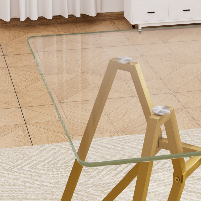 rectangular glass dining table, suitable for 1-8 people, modern style home kitchen dining table, equipped with sturdy metal table legs,suitable for dining room,living rooms, offices, Gold