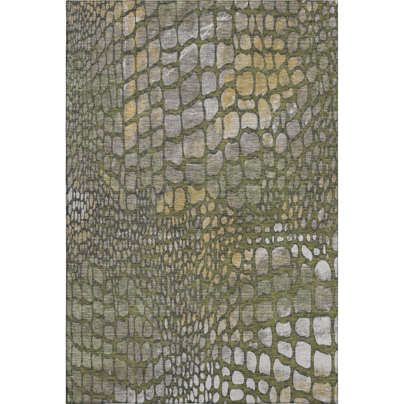 Premium Machine Washable Lukas AMF988 Squares Rug, Rectangle 2'6" x 3'10"