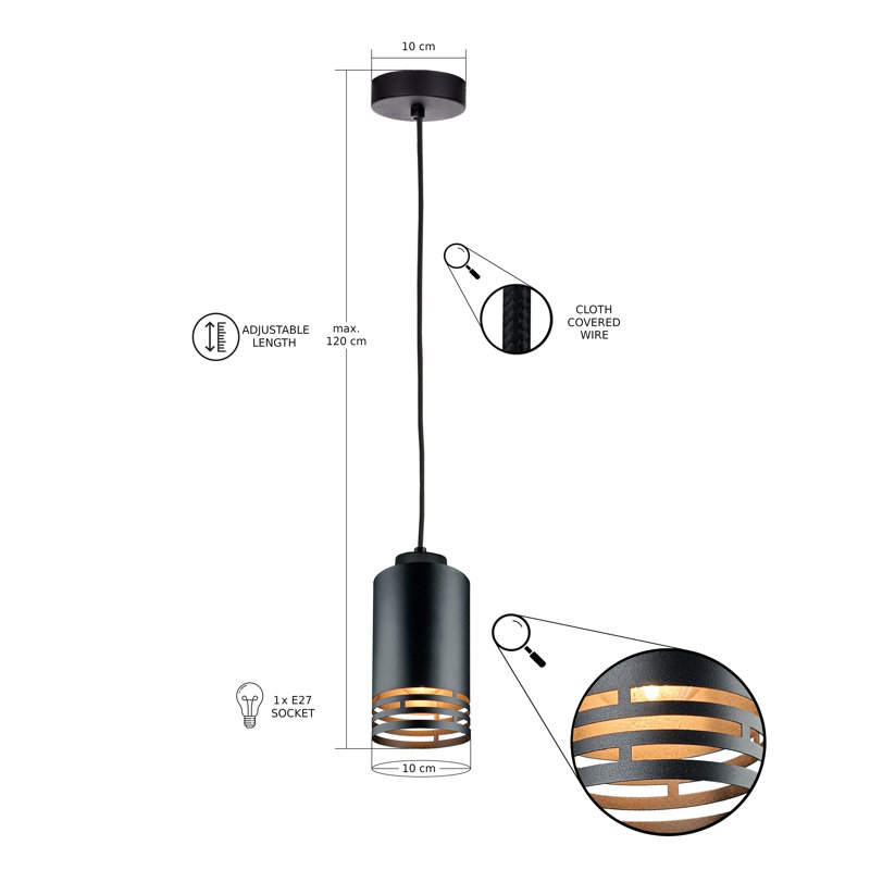 - Light Pendant, 1 Light, Black