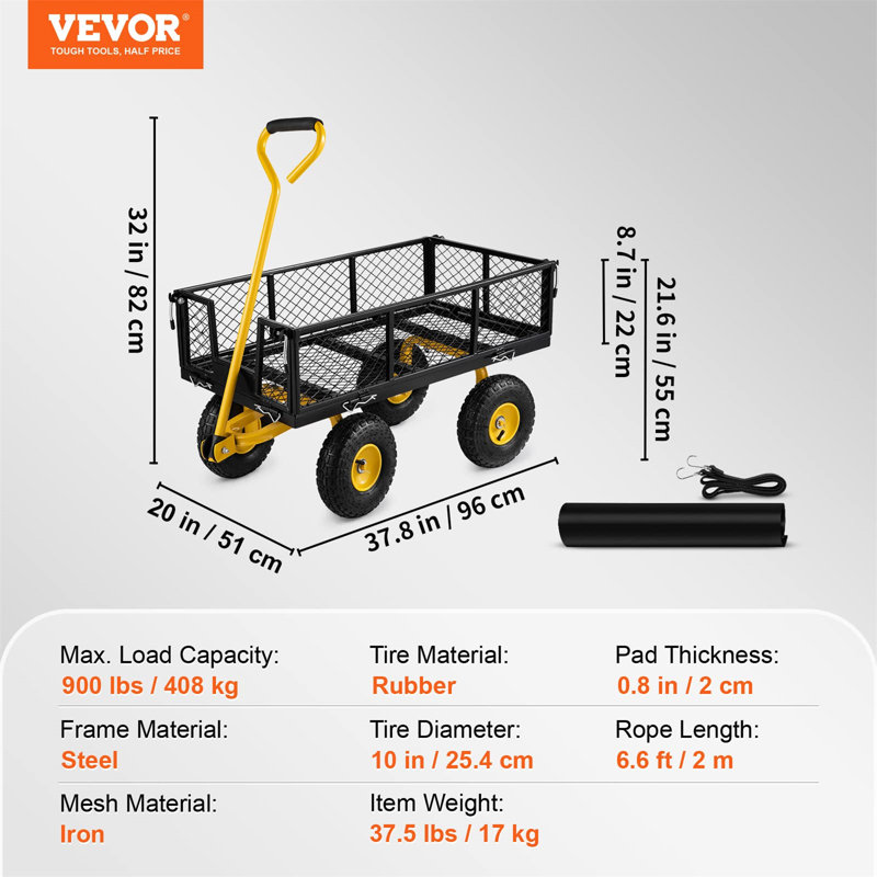 Heavy Duty Wagon Garden Carts, 21.61" H x 20" W x 37.8" D