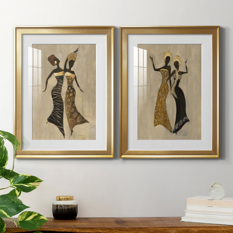 «Celebration I», ensemble de 2 reproductions d'art, Blanc, Papier encadré doré, H 22,5 po x l 61 po x P 1,5 po