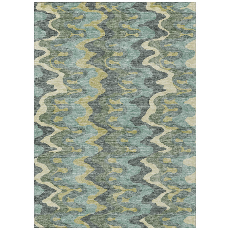 Tapis intérieur lavable abstrait vert sauge et artichaut 8 pi x 10 pi