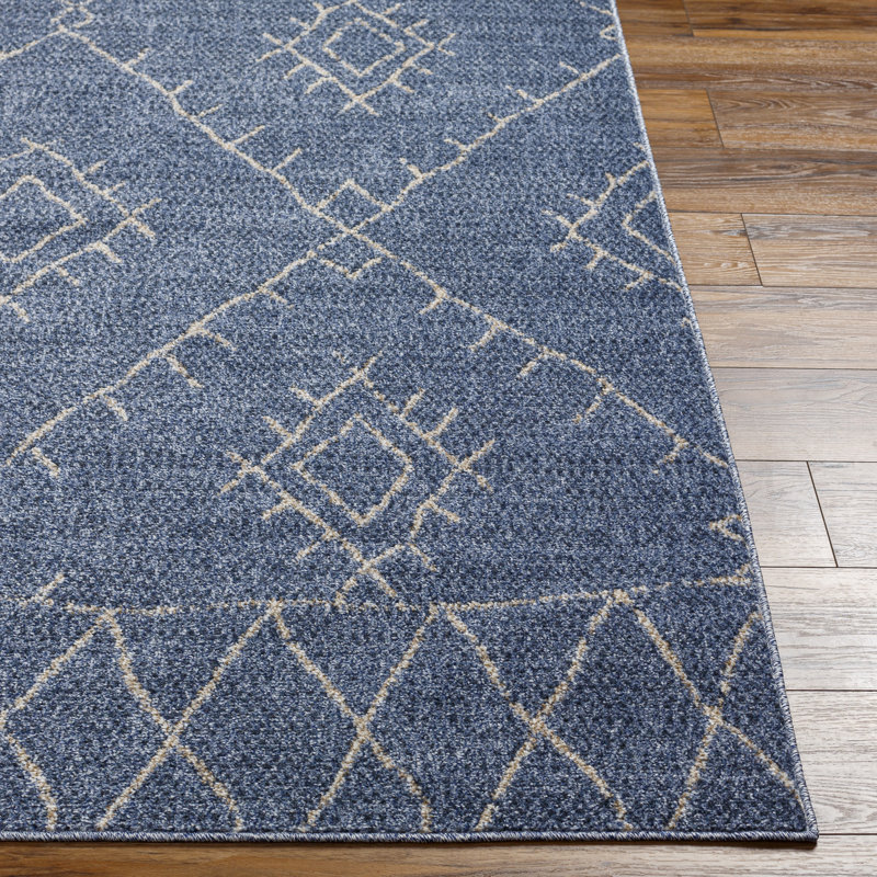 Geometric Machine Woven Area Rug in Blue, Rectangle 7'10" x 10'