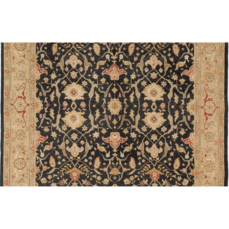 Hand-Knotted Black Wool Rectangular Rug, 70" x 18"