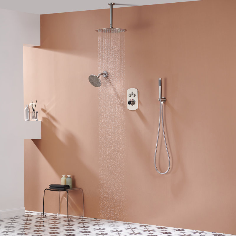 Calder Complete Shower System with Dual Rainfall Shower Heads, Brushed Nickel