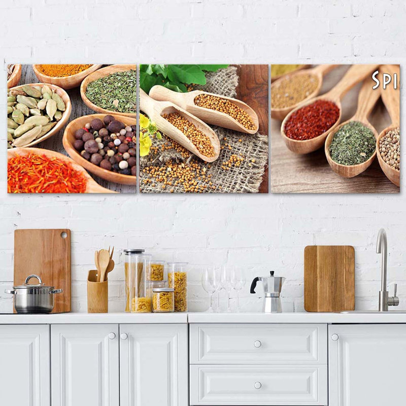 Coloured Spices - 3 Piece No Frame Print on Canvas, 40cm H x 120cm W