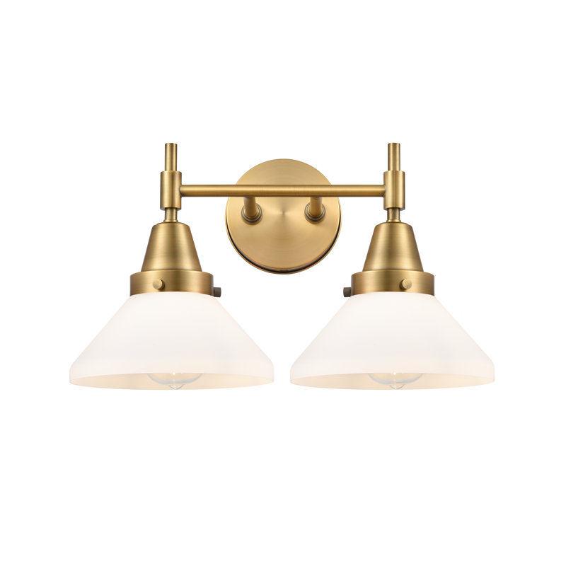 Éclairage de salle de bain à intensité variable 2 lumières Amede, Blanc mat, Laiton brossé, Pas d'ampoule