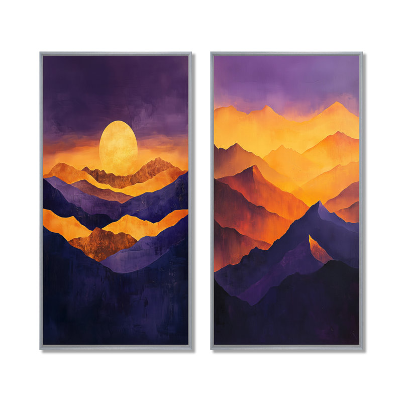 Collection Lavande Peaks At Dusk I - 2 impressions sur toile, H 32 po x l 33 po, Encadrement argenté