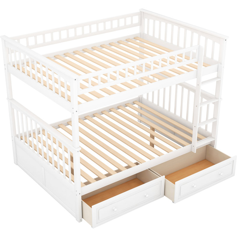 Lit superposé convertible avec tiroirs, fabrication en bois massif blanc pour une utilisation polyvalente dans une chambre à coucher en pin