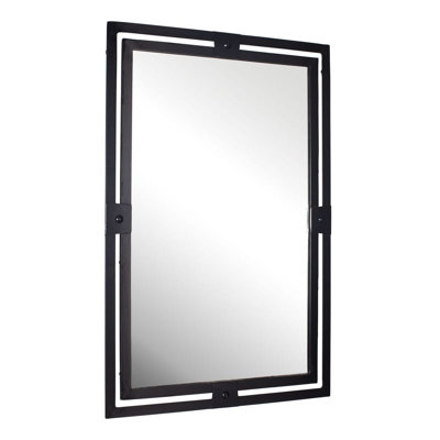  Industrial Rectangular Wall Mirror with Distressed Gunmetal Frame Decorative Accent Mirror for Entryway Living Room - 36"H