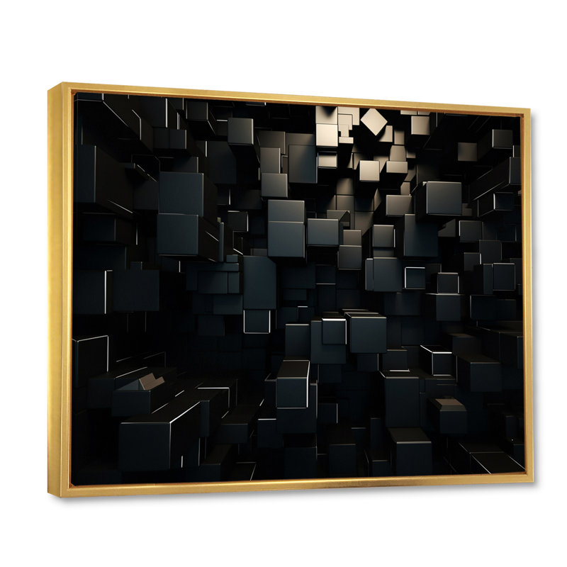 Dimensions du cube 3D en brique noire - Décoration murale géométrique abstraite, H 16 po x l 32 po x P 1 po