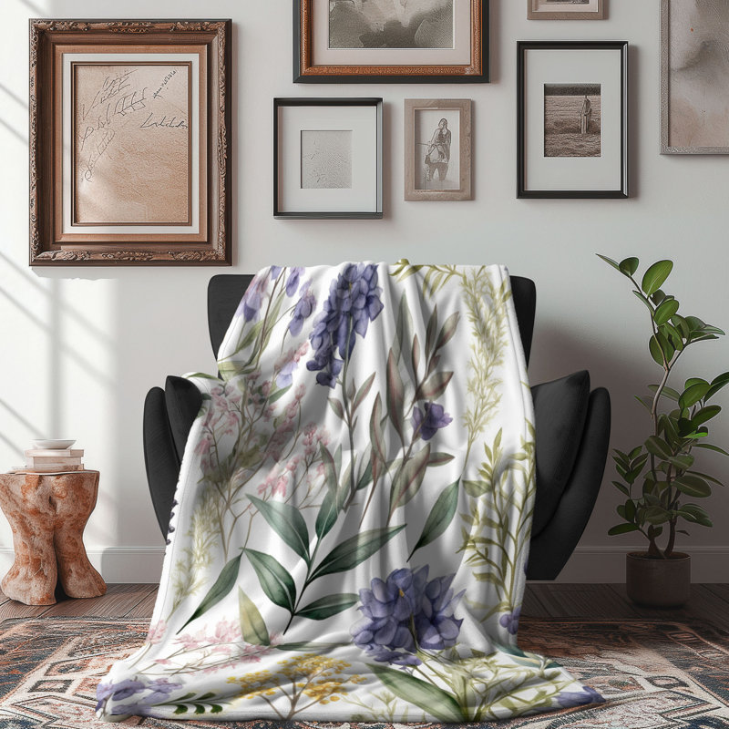 Fleurs classiques - couverture sherpa de qualité supérieure 1 pièce, Grand lit