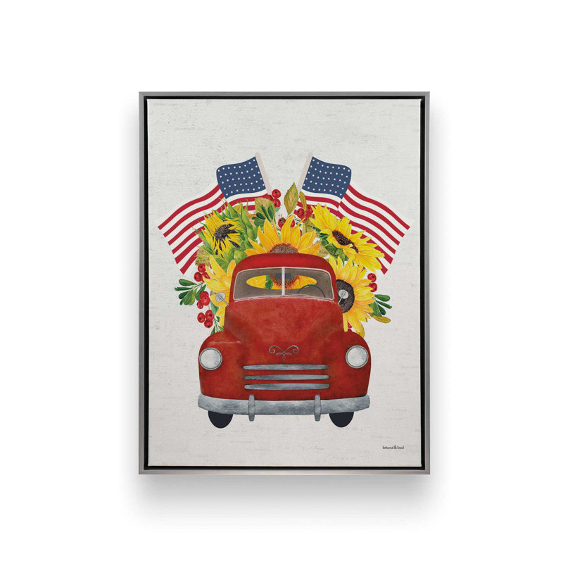 Tournesols et drapeaux, L 24 po x H 32 po, Toile avec cadre, Argent