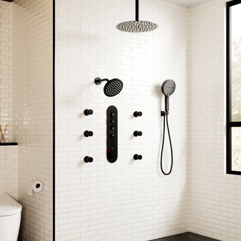 Système de douche thermostatique numérique avec deux têtes de douche, 6 jets de corps et douche à main
