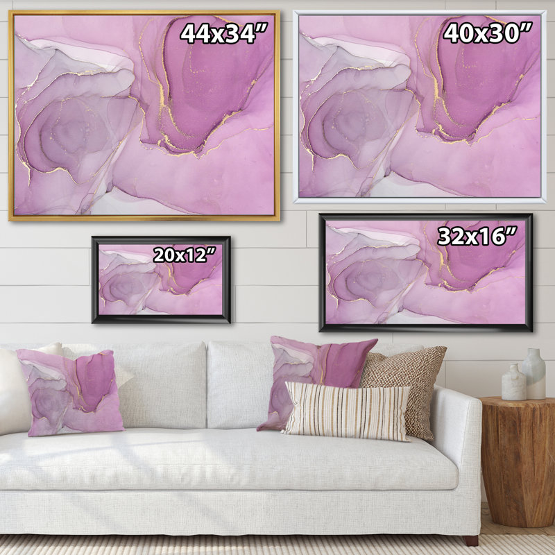 Mauve liquide Waves I - peinture sur toile, H 16 po x l 32 po x P 1 po, Cadre flottant blanc