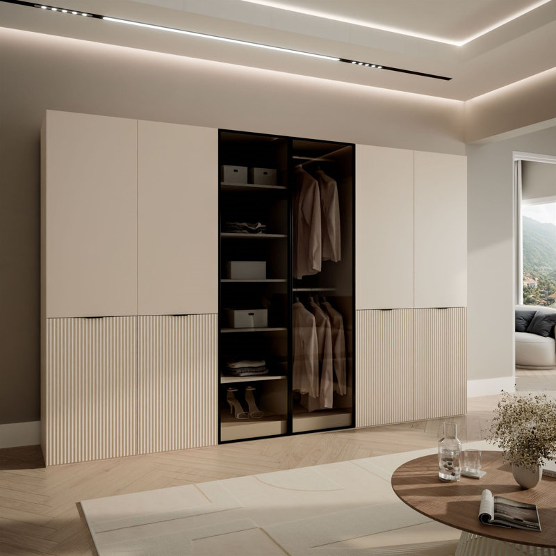 6 Door Wardrobe, Beige/Matte Black