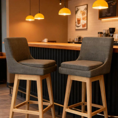 Tabourets de bar pivotants à 360 ° en tissu de lin, chaises de îlot de cuisine minimalistes modernes, gris (ensemble de 8 tabourets)