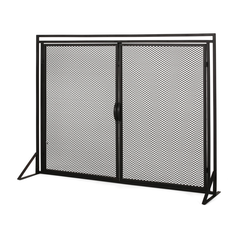 Écran de foyer attrayant en fer, noir mat - pièce décorative, H 29,91 po x l 40,62 po