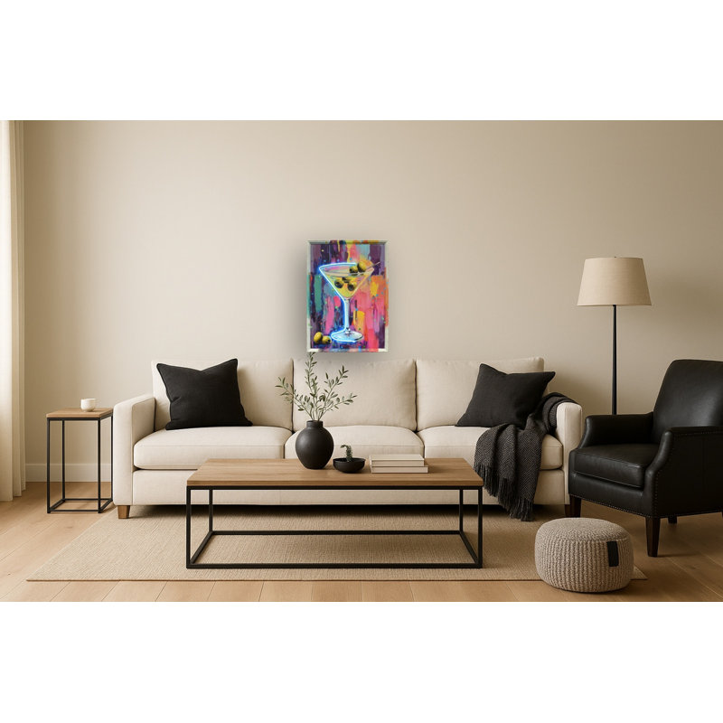 Art mural sur toile néon Glow Martini - 21 po x 29 po - cadre multicolore