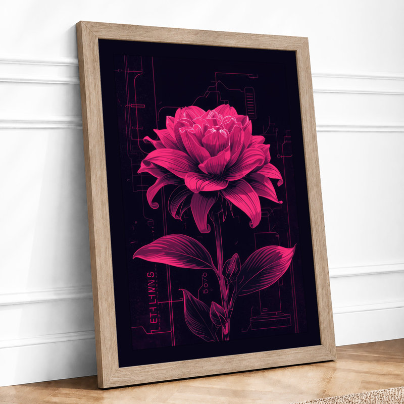 Digital Peony Modern - Framed Print, A4 - 29.7 x 21.0 cm, Oak