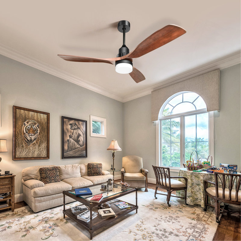 52 Inch Ceiling Fan Light With 6 Speed Remote Reversible Energy-Saving DC Motor, Brown, Black
