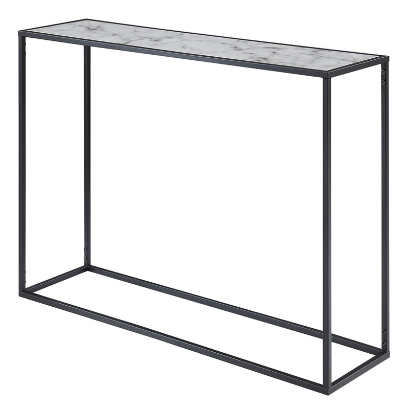 Yuichiro 42" Console Table with Metal Frame, White Faux Marble Top/Black Base