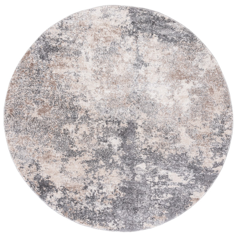 Hassell Abstract Light Gray/Gray Area Rug, Round 3'