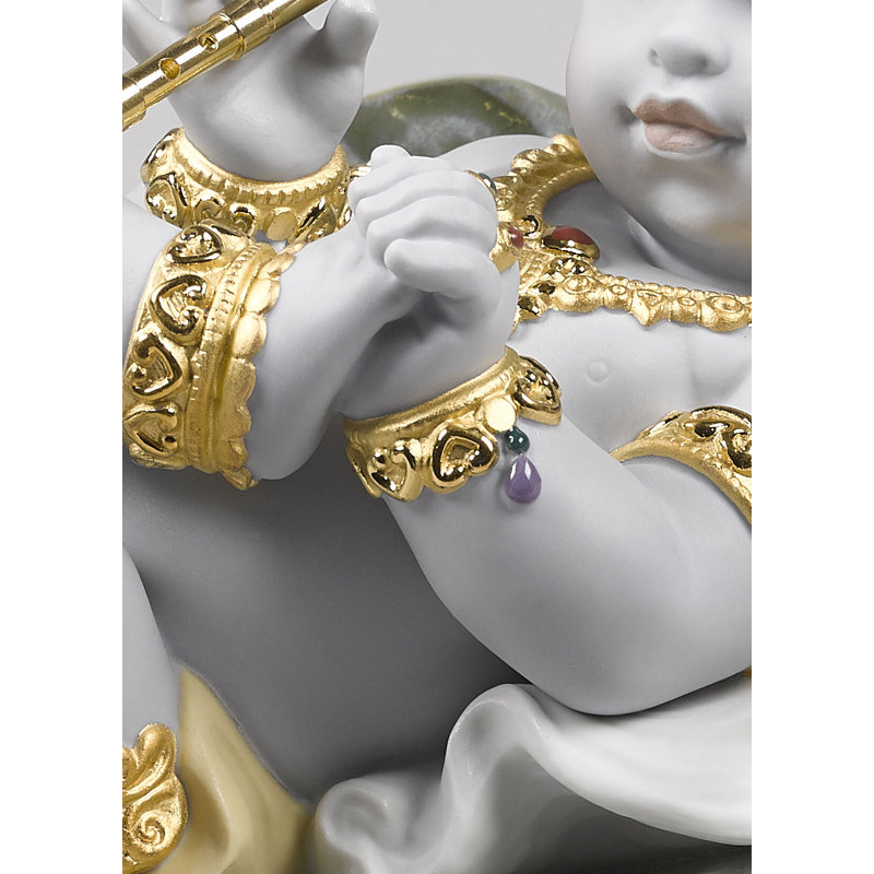 Krishna on Leaf Figurine